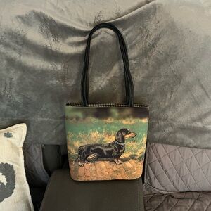 Stylish Black Dachshund Print Tote Bag